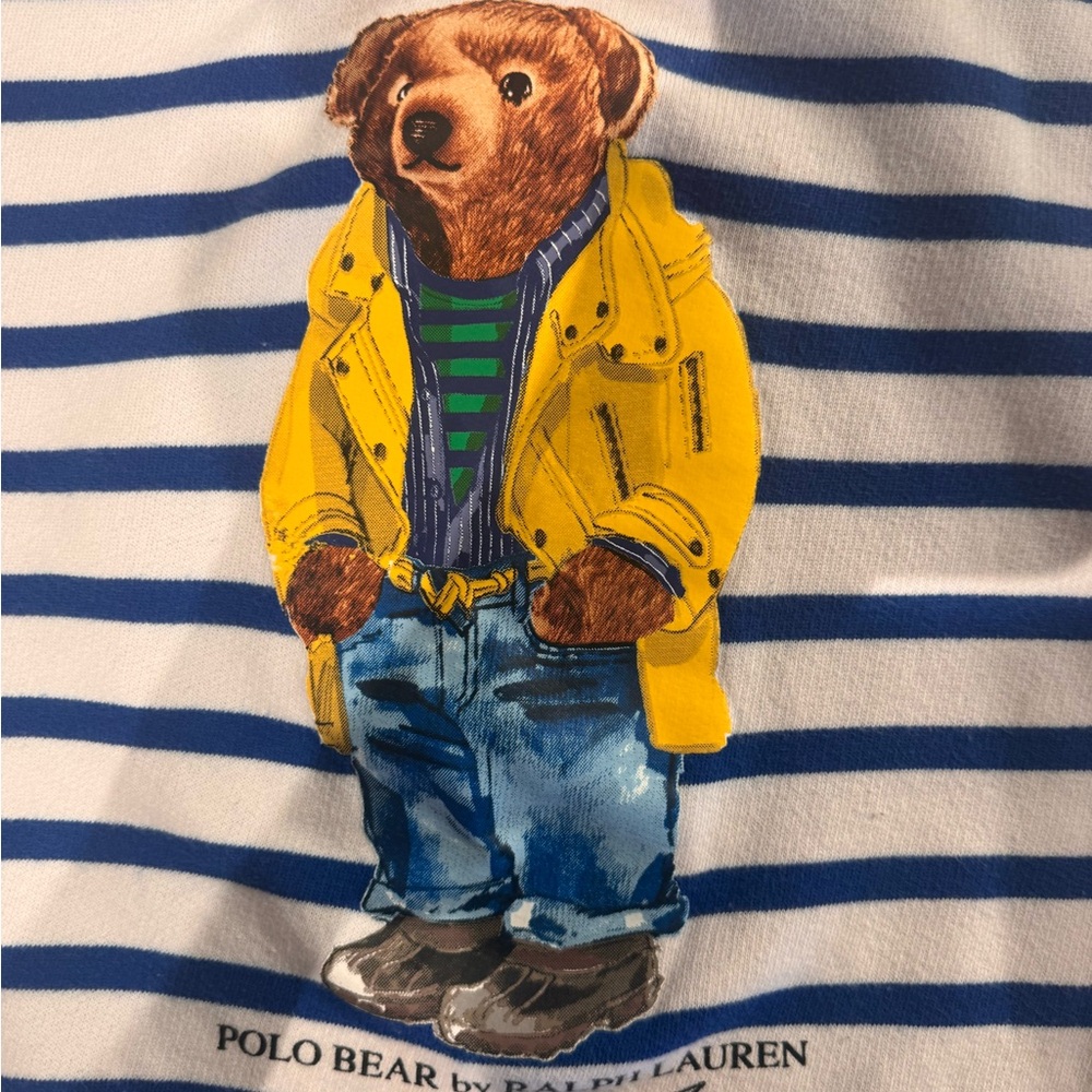 Polo by Ralph Lauren Men's Striped Bear Sweater - Blue and White - Picture 2 of 5